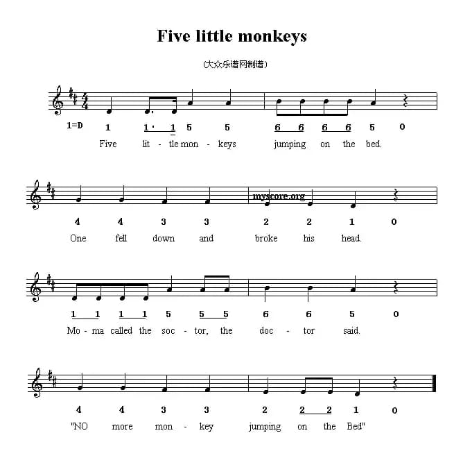 Five little monkeys（五只小猴 [英文儿歌]）