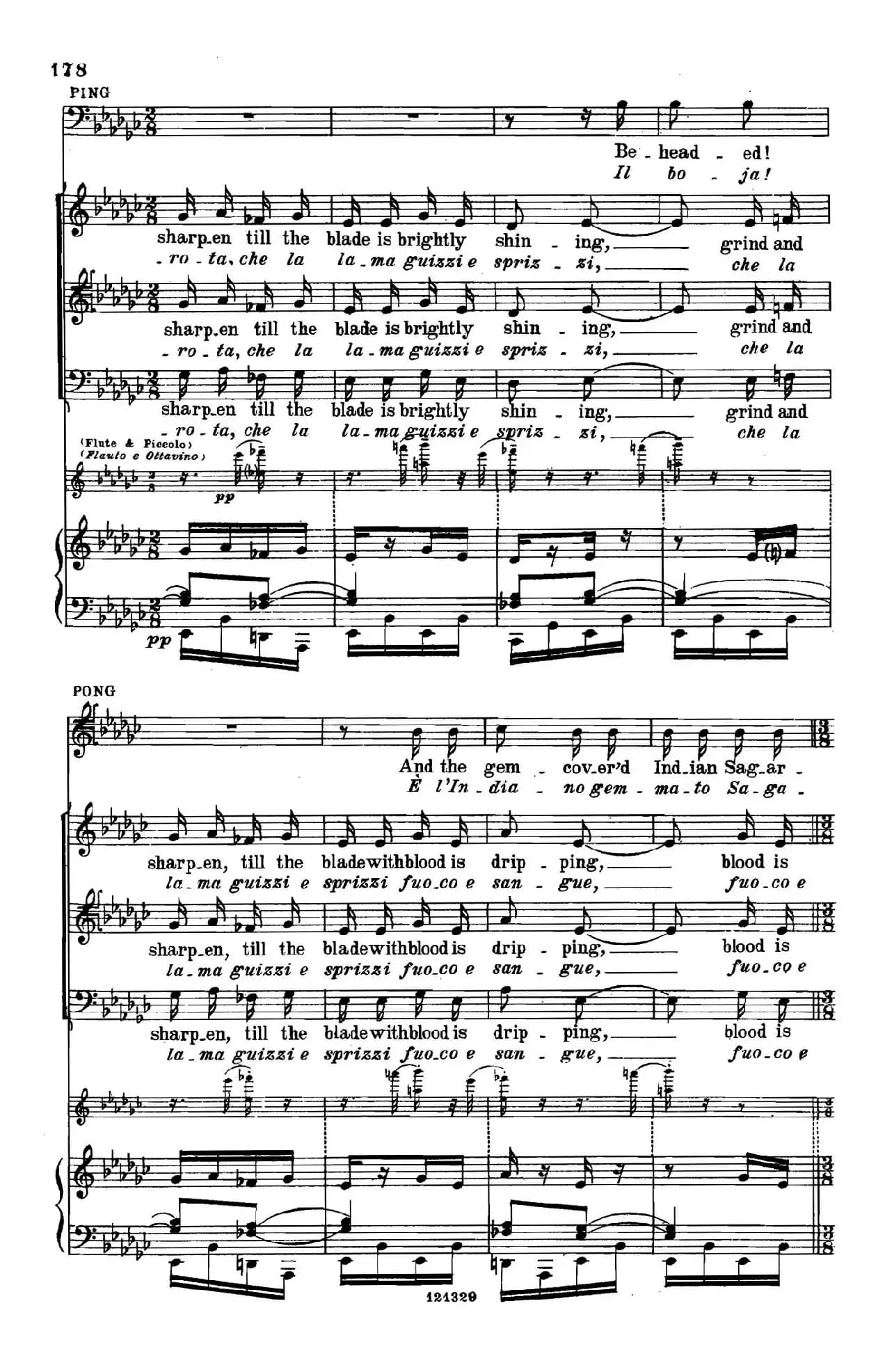 《图兰朵公主》三幕五场歌剧（英意双语）全谱（钢琴伴奏谱 P167——194）