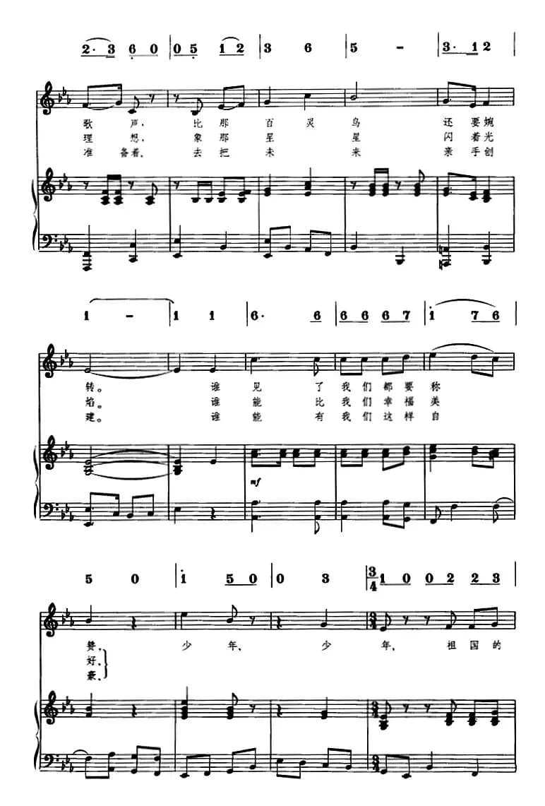 少年，少年，祖国的春天（线简谱对照、正谱）