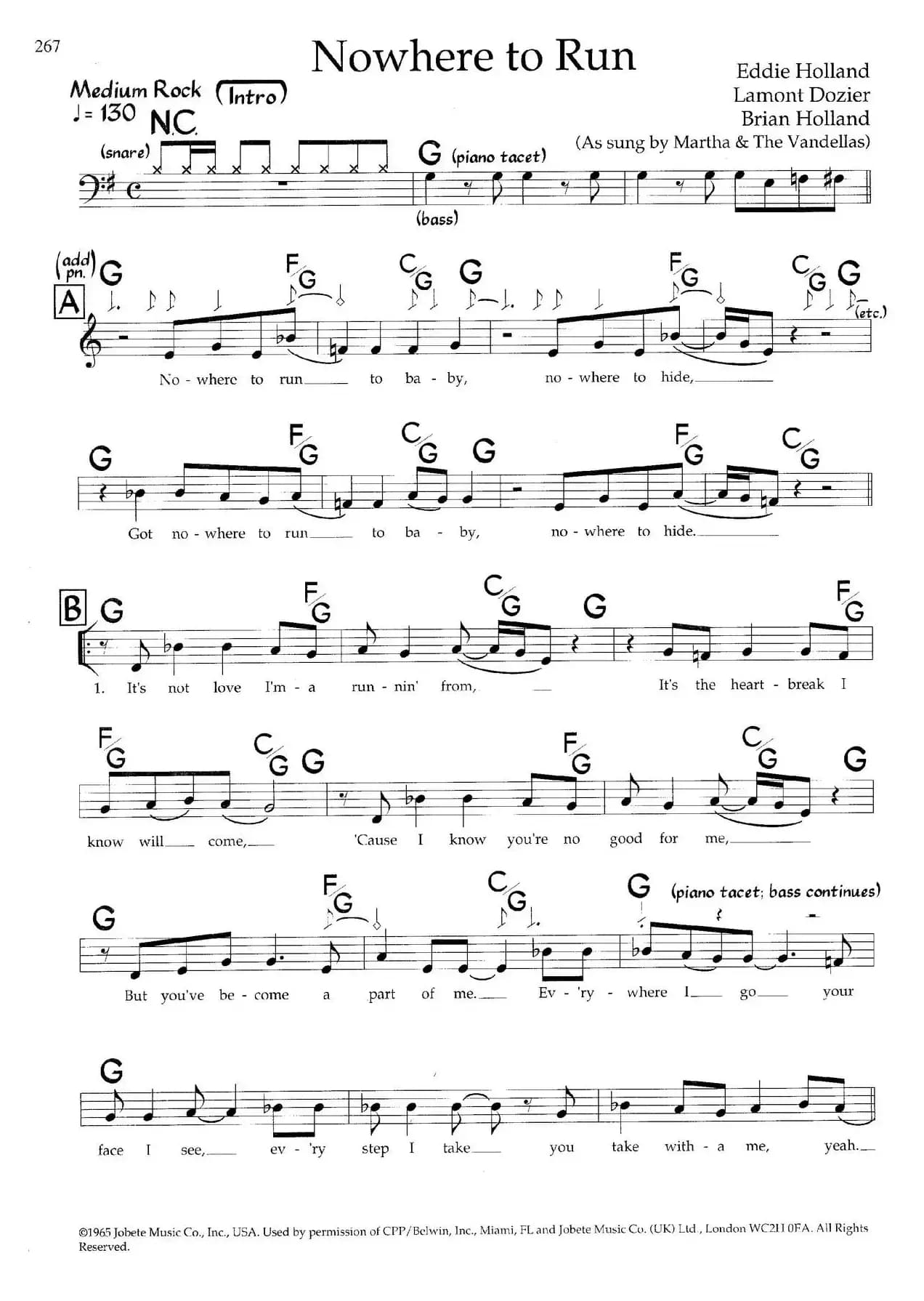 Nowhere to Run（带和弦五线谱）