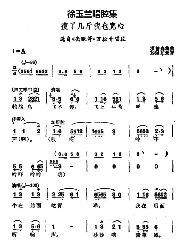 徐玉兰唱腔集：瘦了几斤我也宽心（选自《亮眼哥》万松青唱段）