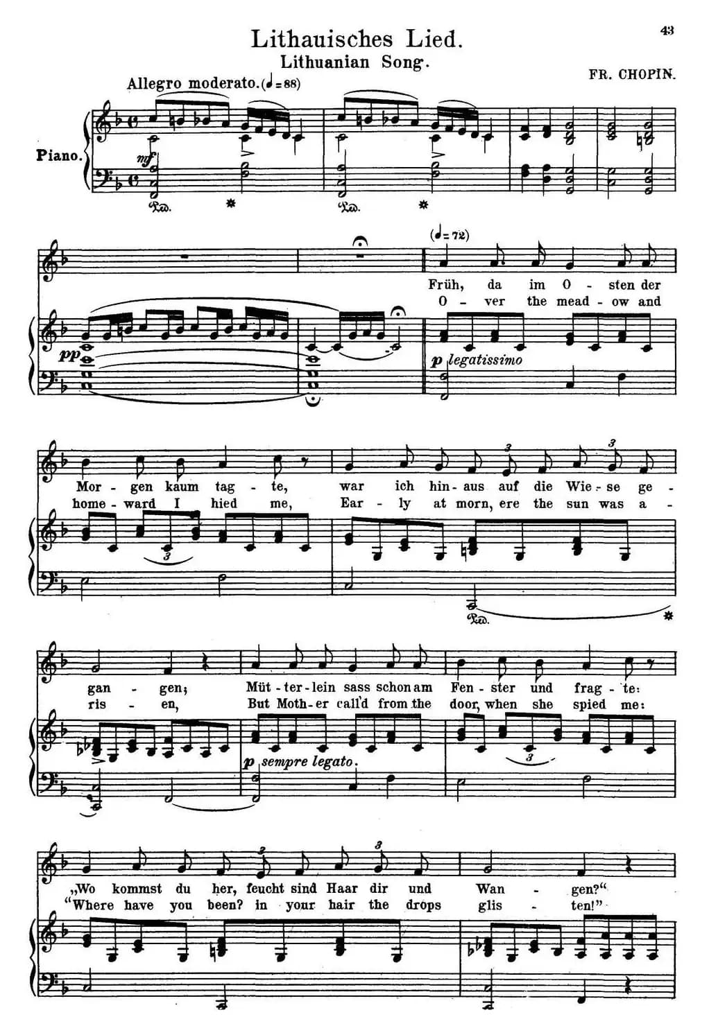 Chopin-17 Polish Songs Op.74,No.16(Lithauisches Lied. Lithuanian Song.)(钢琴伴奏谱)