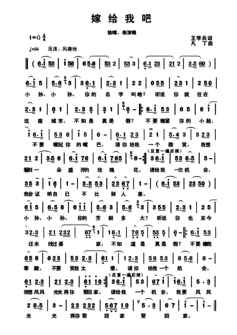 嫁给我吧（王学兵词 凡丁曲）