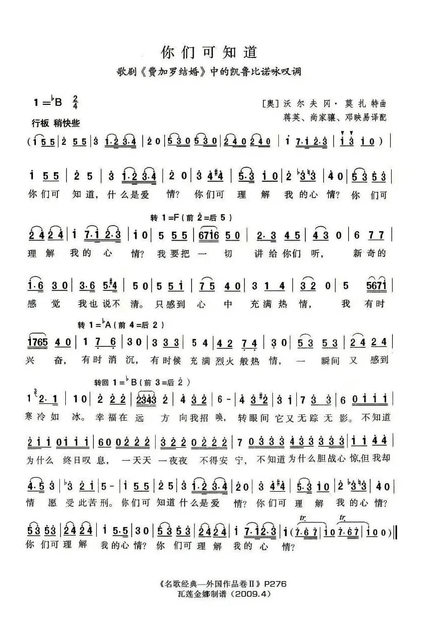 你们可知道（歌剧《费加罗的婚礼》选曲 ）