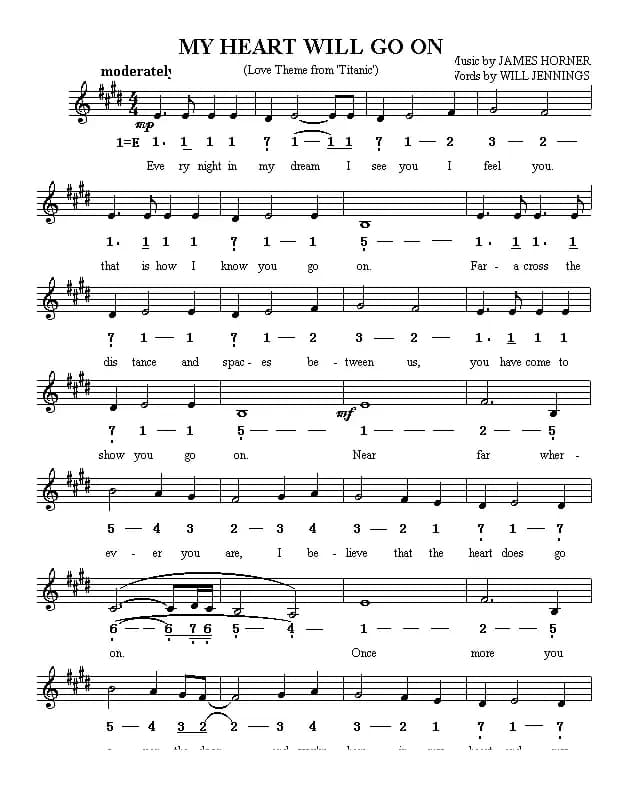 My heart will go on（《铁达尼号》主题歌）（线简谱混排版）