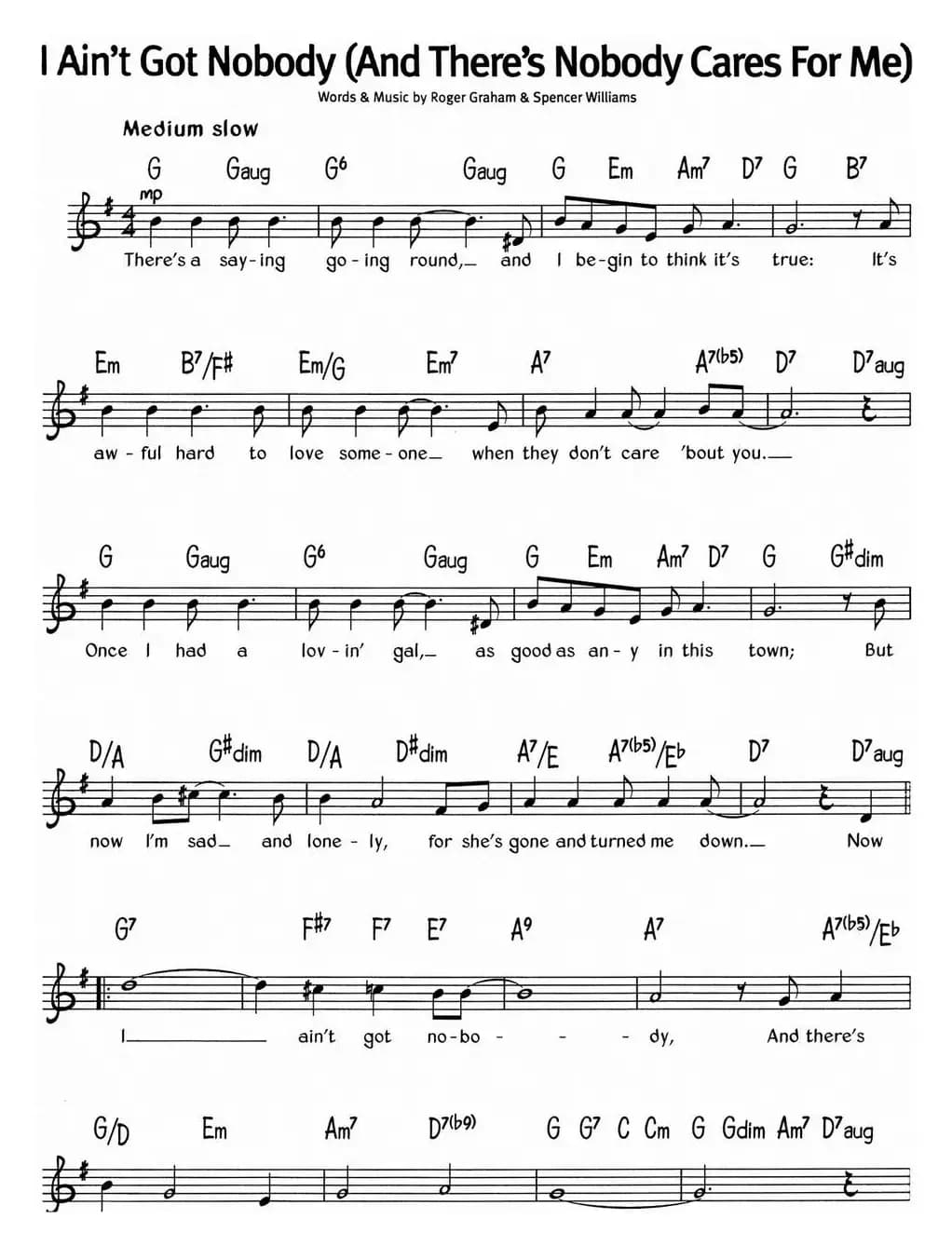 蓝调音乐：I Ain't Got Nobody（And There's Nobody Cares For Me）