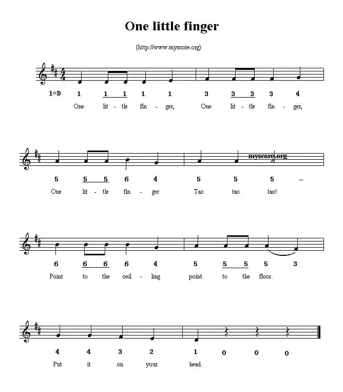 One little finger(线简谱混排版、英文儿歌)