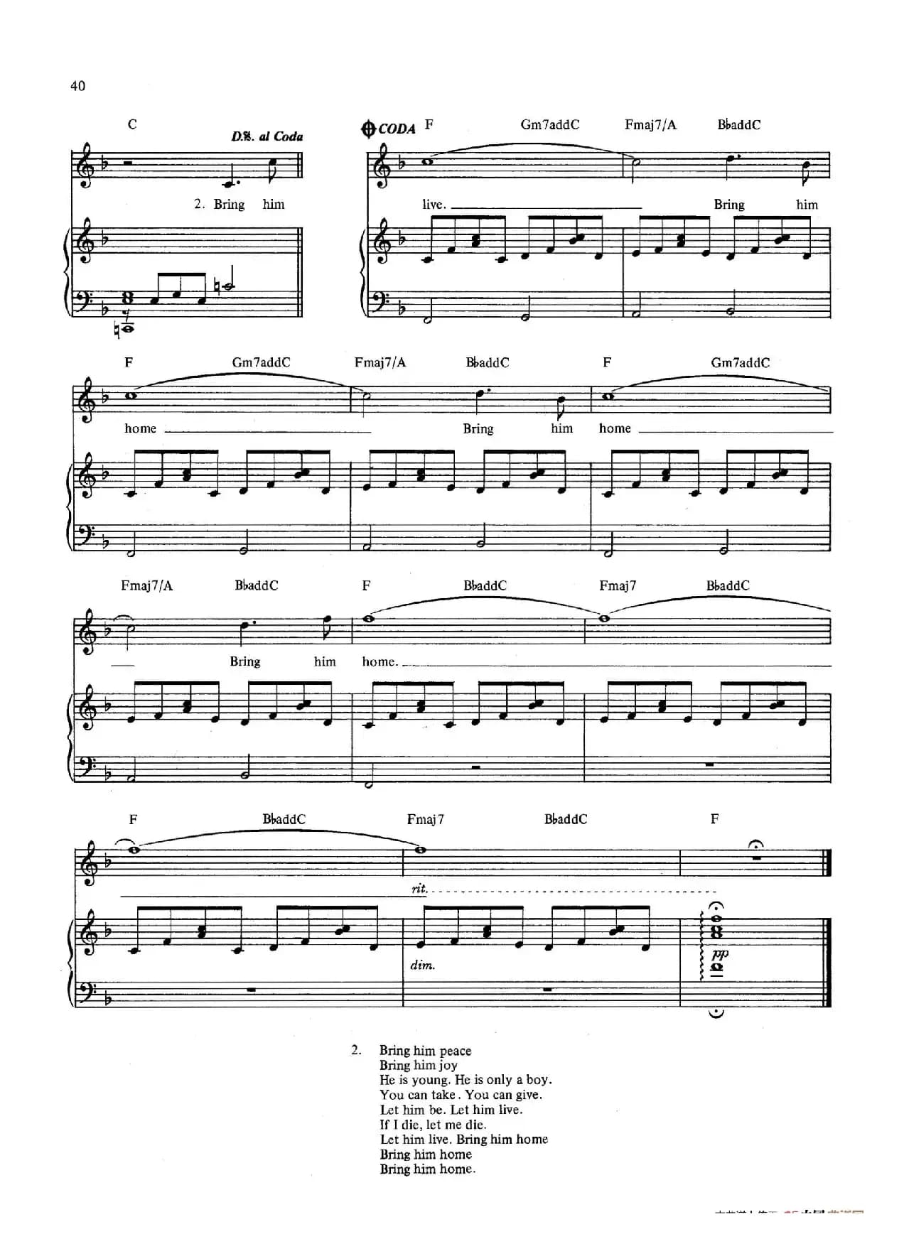 Bring Him Home (音乐剧《悲惨世界》(Les Miserables)选曲、正谱 )