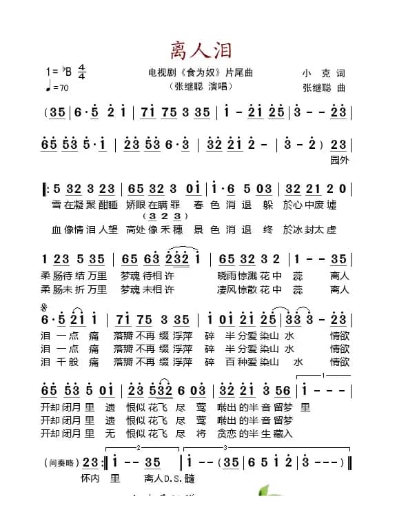 离人泪（电视剧《食为奴》片尾曲）