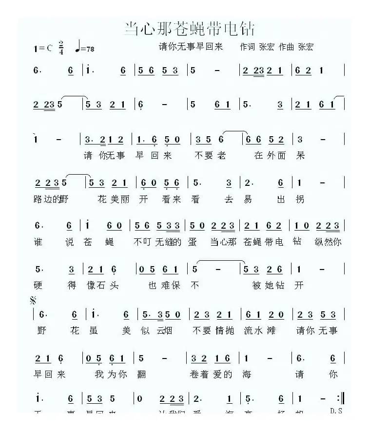 当心那苍蝇带电钻（请你无事早回来）