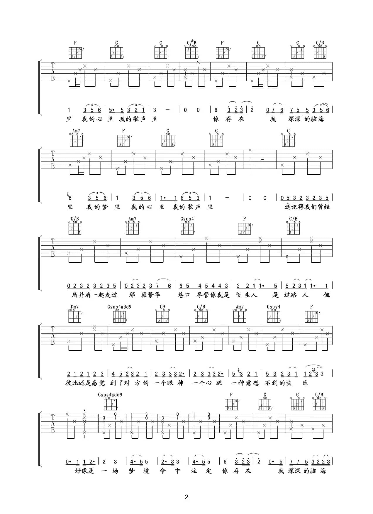 我的歌声里（吉他谱）