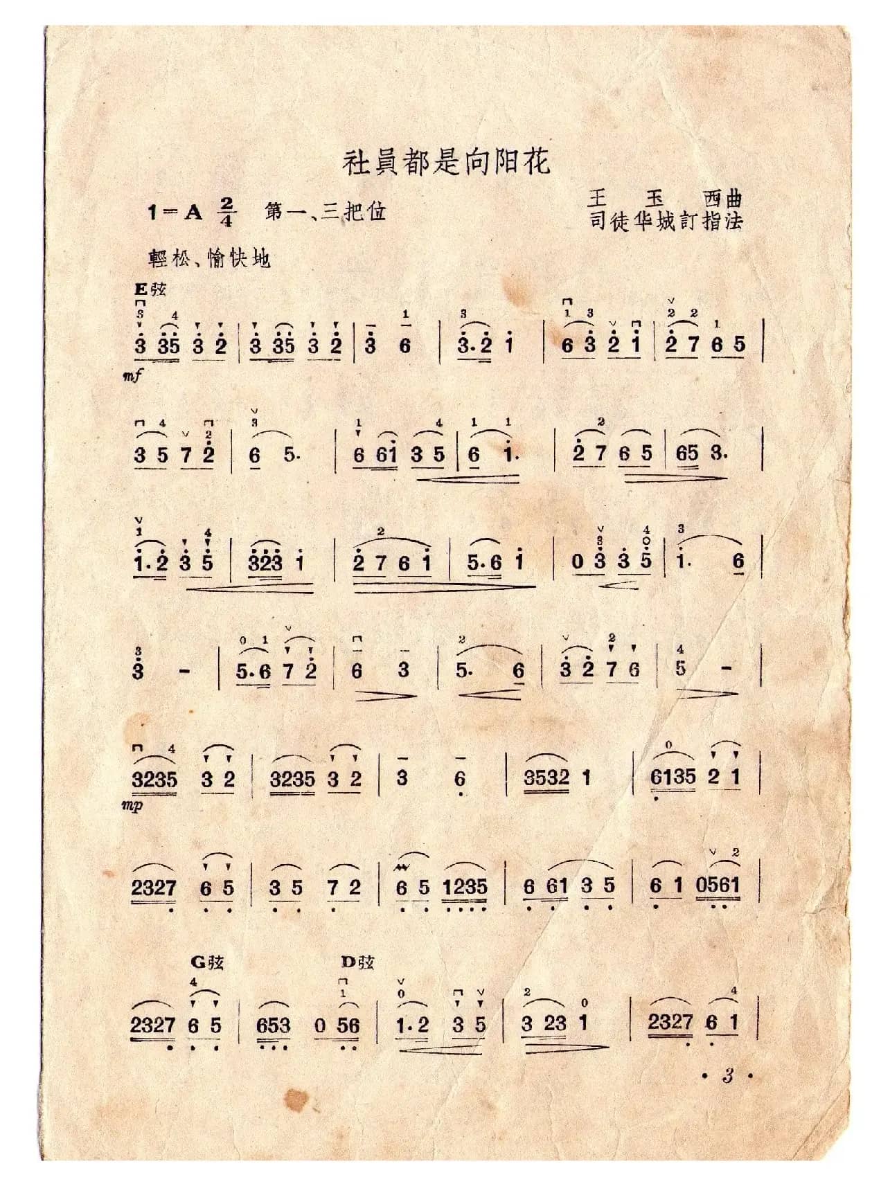 社员都是向阳花（小提琴独奏）