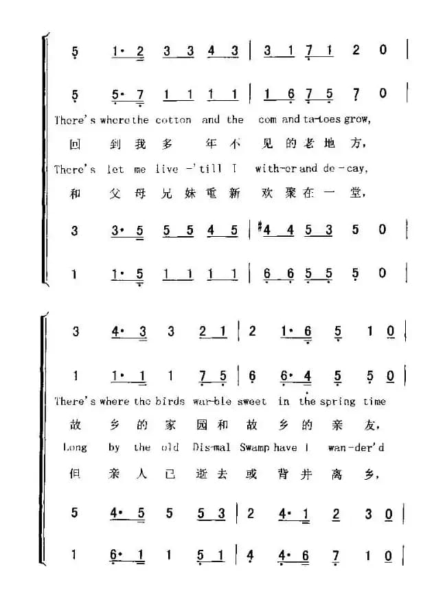 CARRY ME BACK TO OLD VRGINY（我愿再回到故乡）