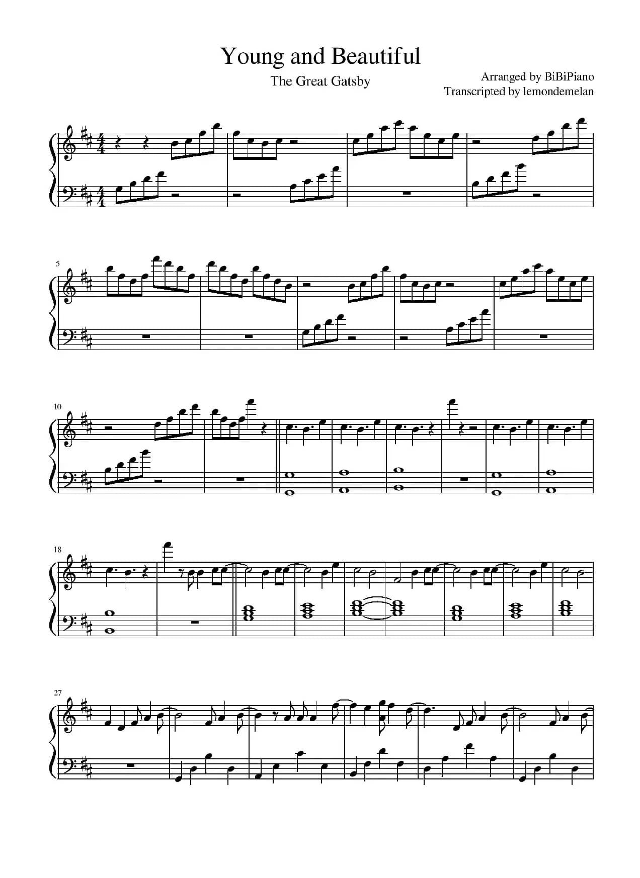Young and Beautiful【The Great Gatsby（了不起的盖茨比）插曲】（BiBiPiano钢琴版）