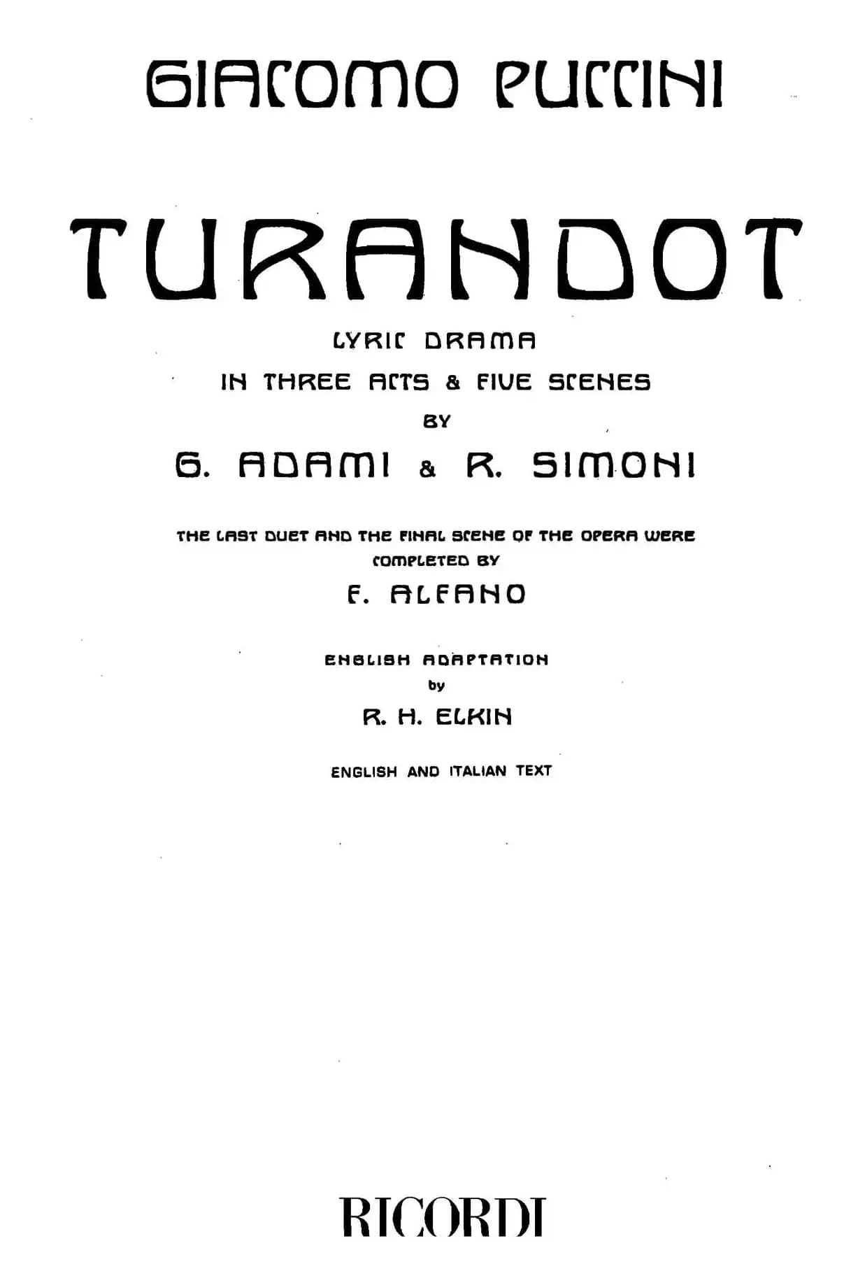 《图兰朵公主》三幕五场歌剧（英意双语）全谱（钢琴伴奏谱 P1——27）