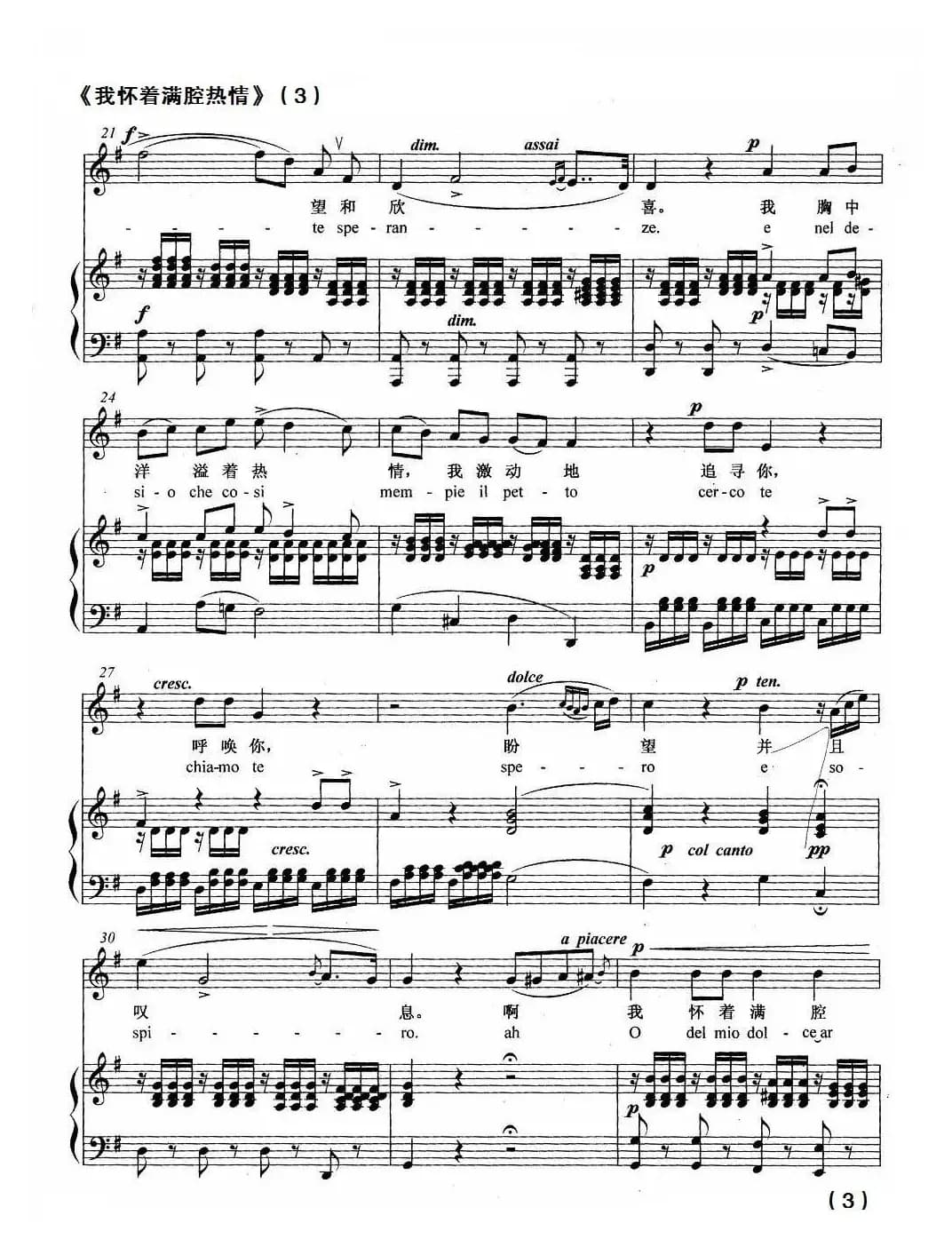 [意] 我怀着满腔热情（中外文对照、正谱）