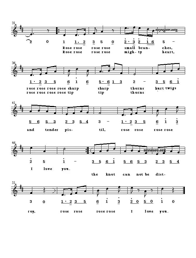 Rsse, rose I love you（玫瑰玫瑰我爱你、英译中文歌曲、线简谱混排版）