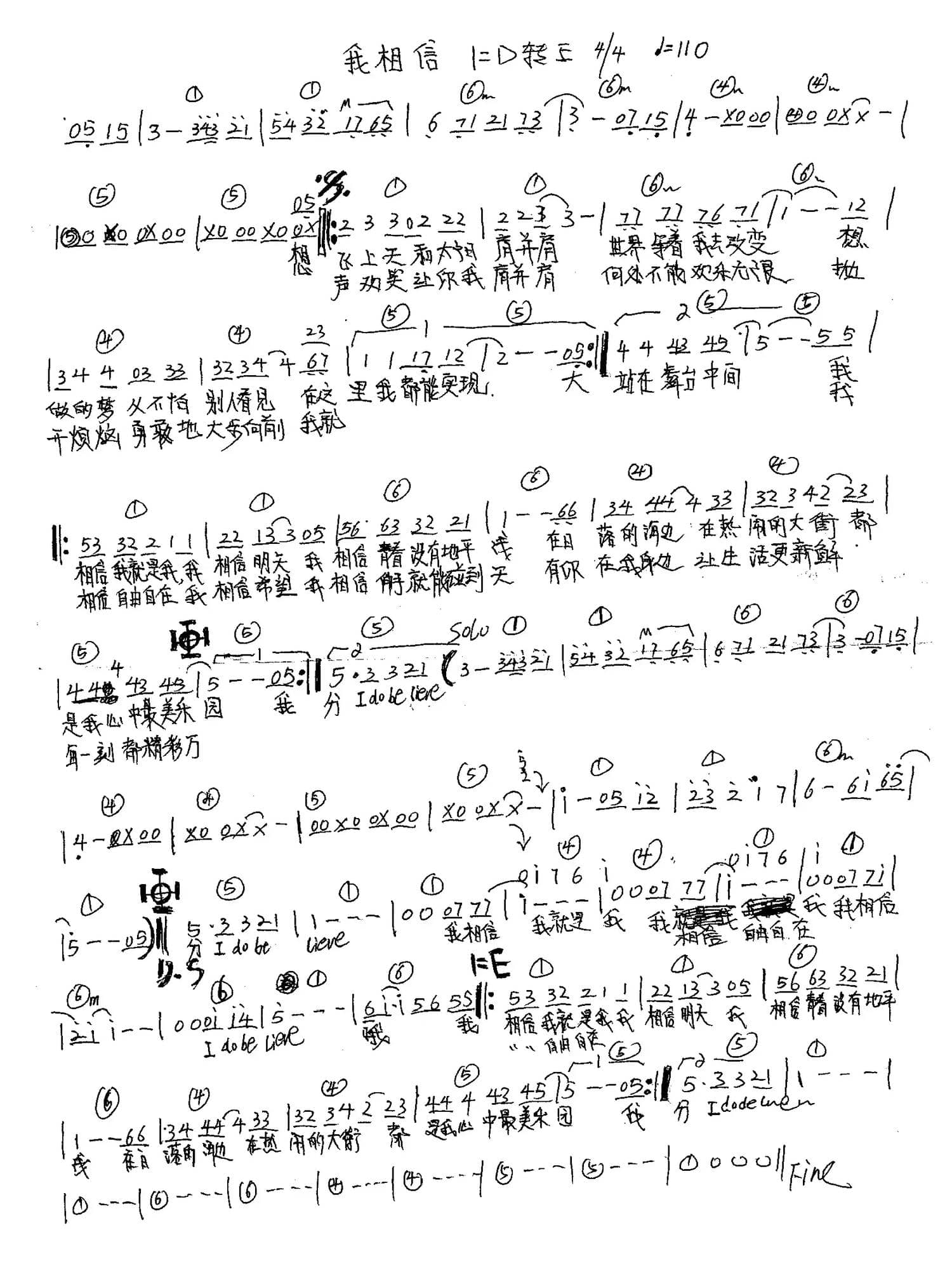 我相信（刘虞瑞词 陈国华曲、手稿版）
