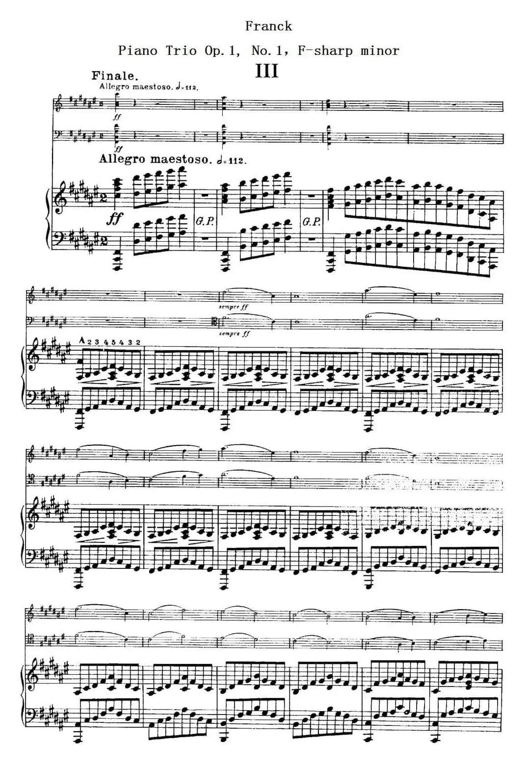 Franck《Piano Trio Op.1 No.1,F-sharp minor》(Ⅲ、小提琴+大提琴+钢琴伴奏)