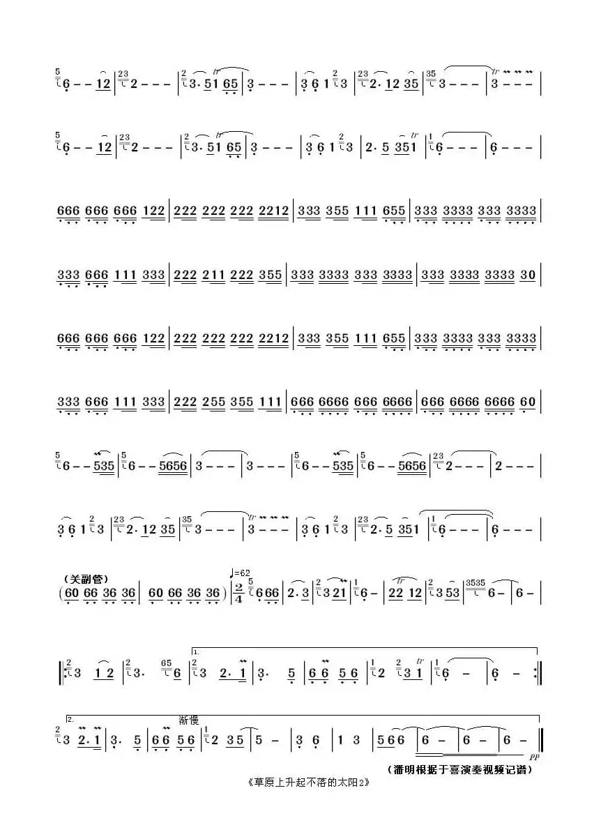 草原上升起不落的太阳(葫芦丝曲谱)