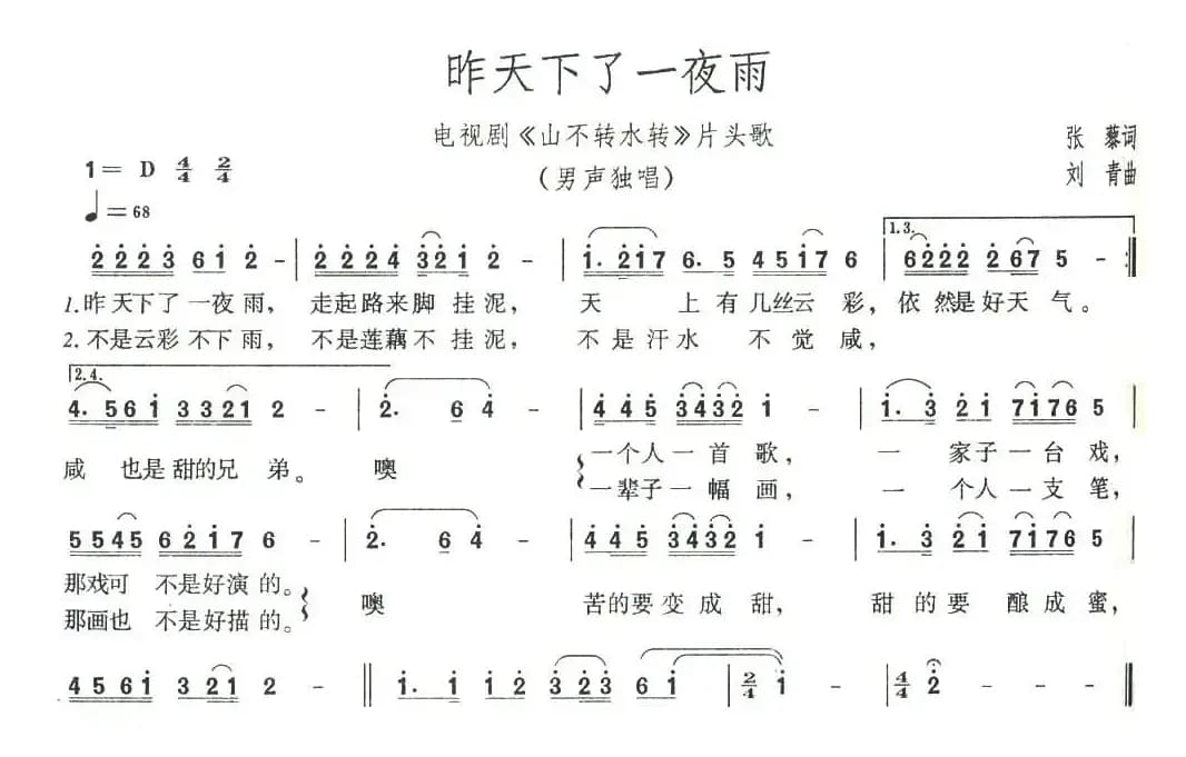 昨天下了一夜雨(电视剧《山不转水转》片头歌)