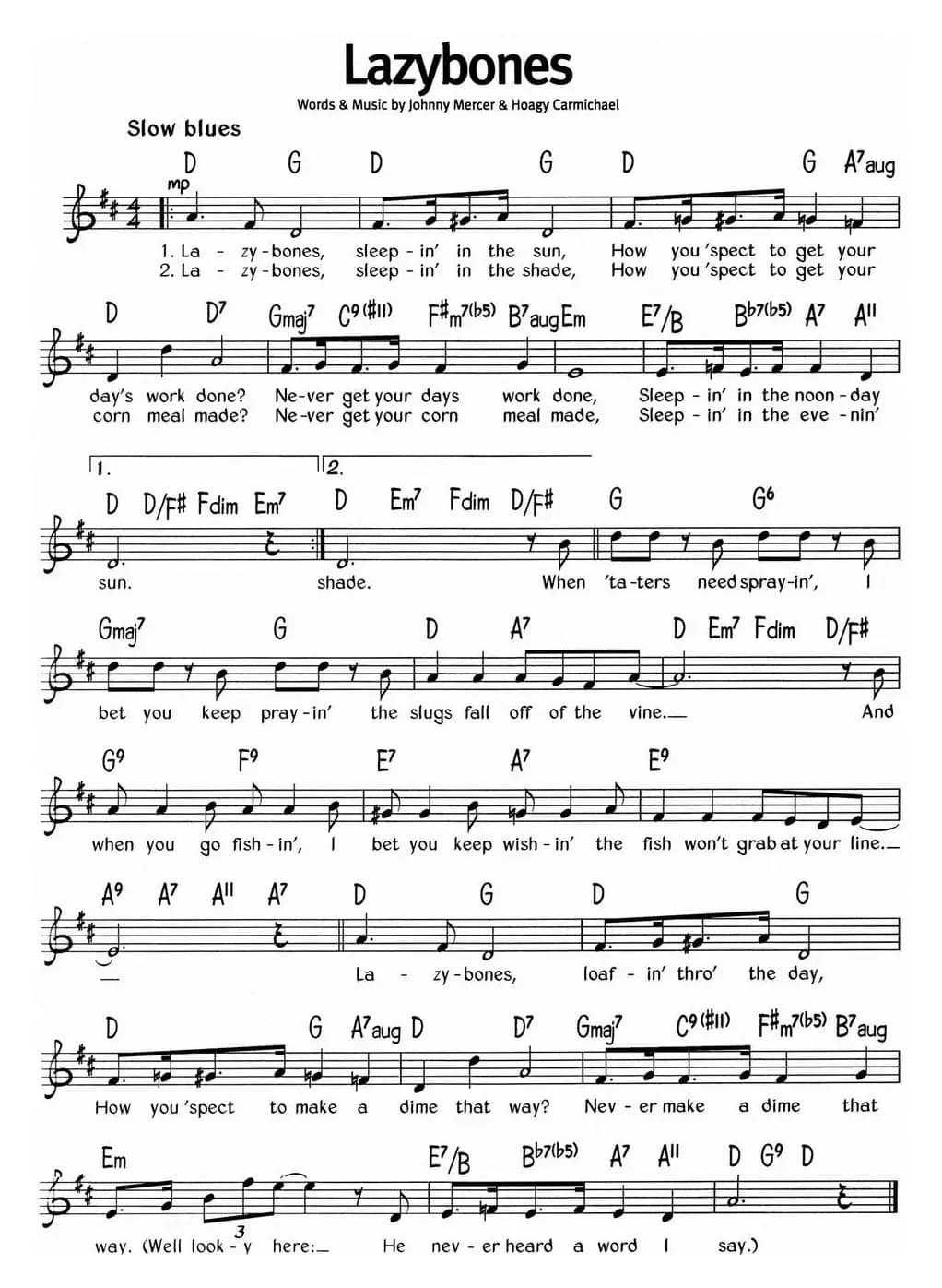 蓝调音乐：Lazybones