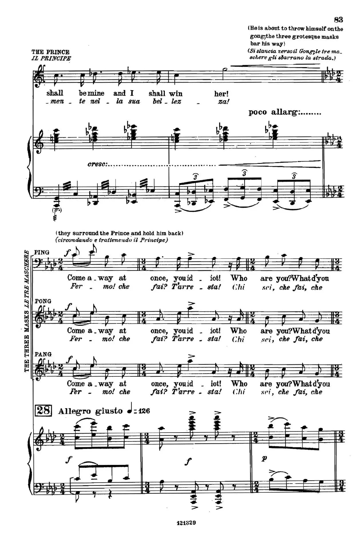 《图兰朵公主》三幕五场歌剧（英意双语）全谱（钢琴伴奏谱 P75——100）