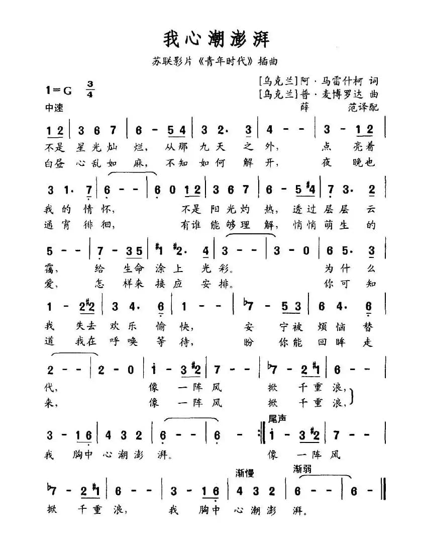 我心潮澎湃（苏联影片《青年时代》插曲 [前苏联]）