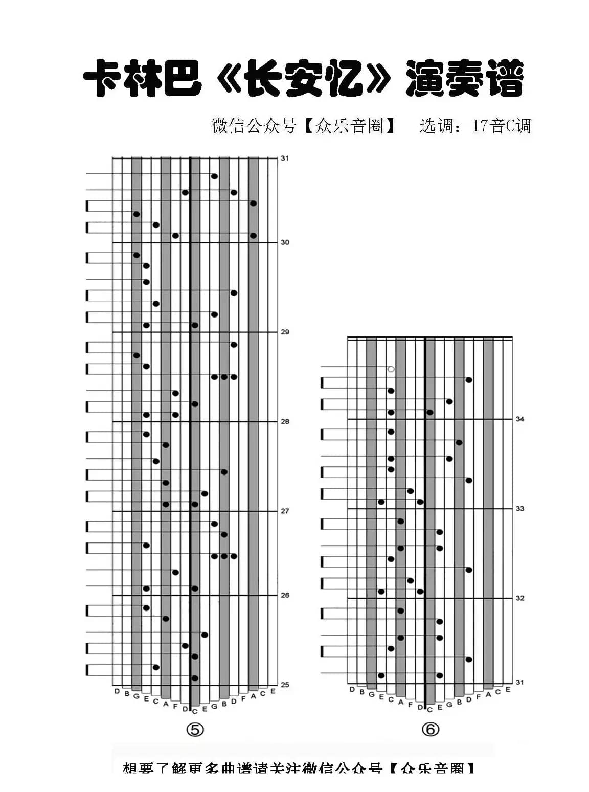 长安忆（拇指琴卡林巴琴专用谱）