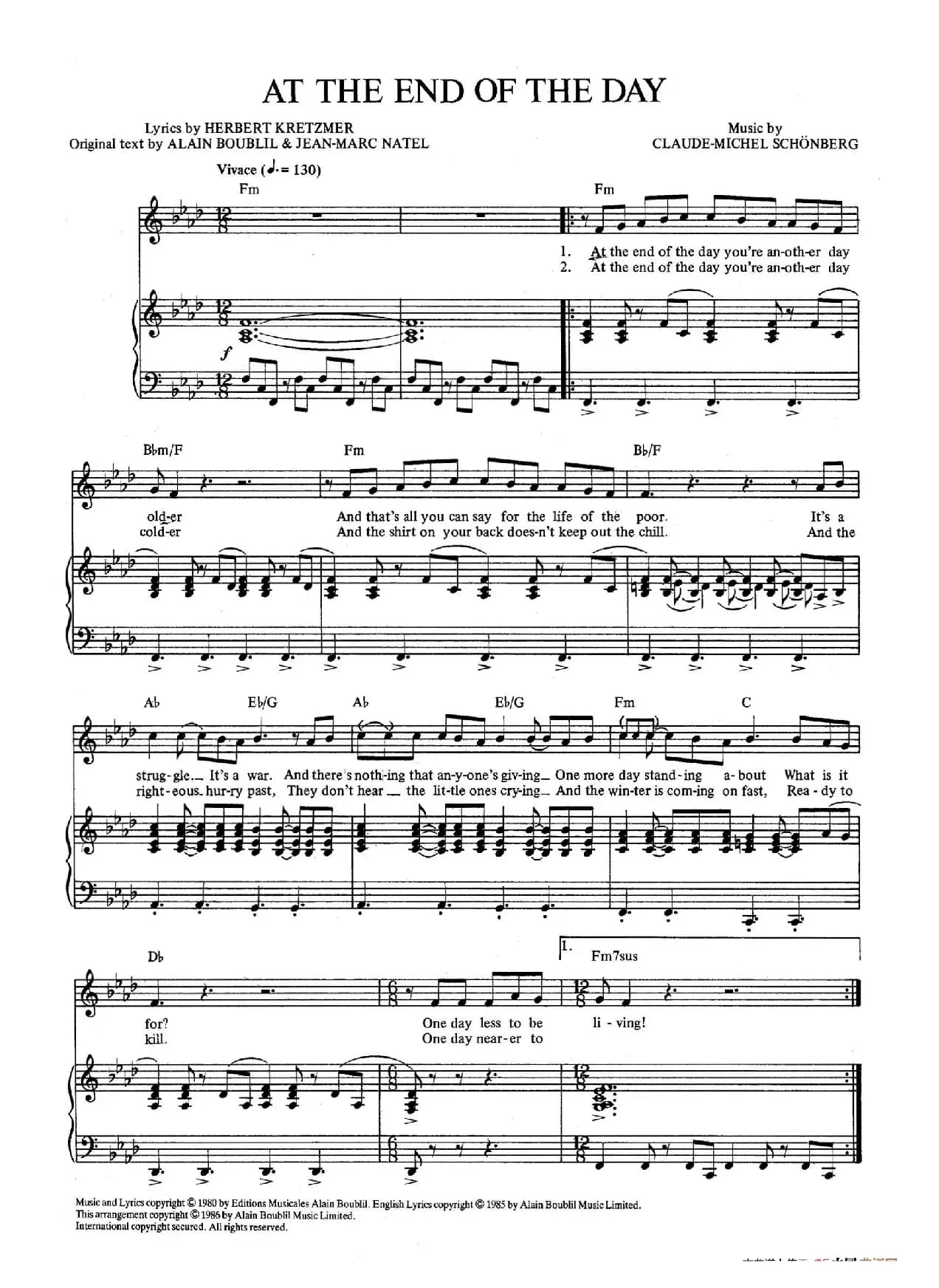 At the End of the Day (音乐剧《悲惨世界》(Les Miserables)选曲、正谱 )