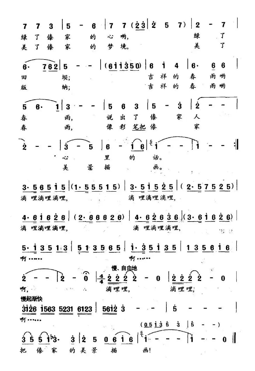 版纳的春雨（金鸿为词 陈勇曲）