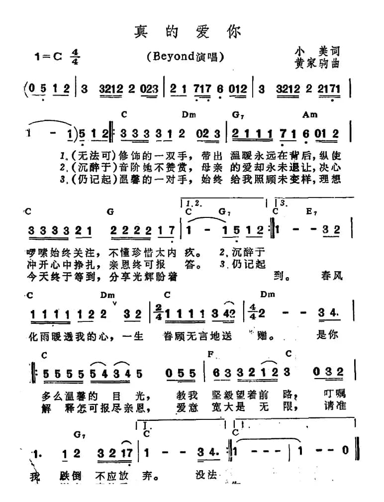 真的爱你(小美词 黄家驹曲)