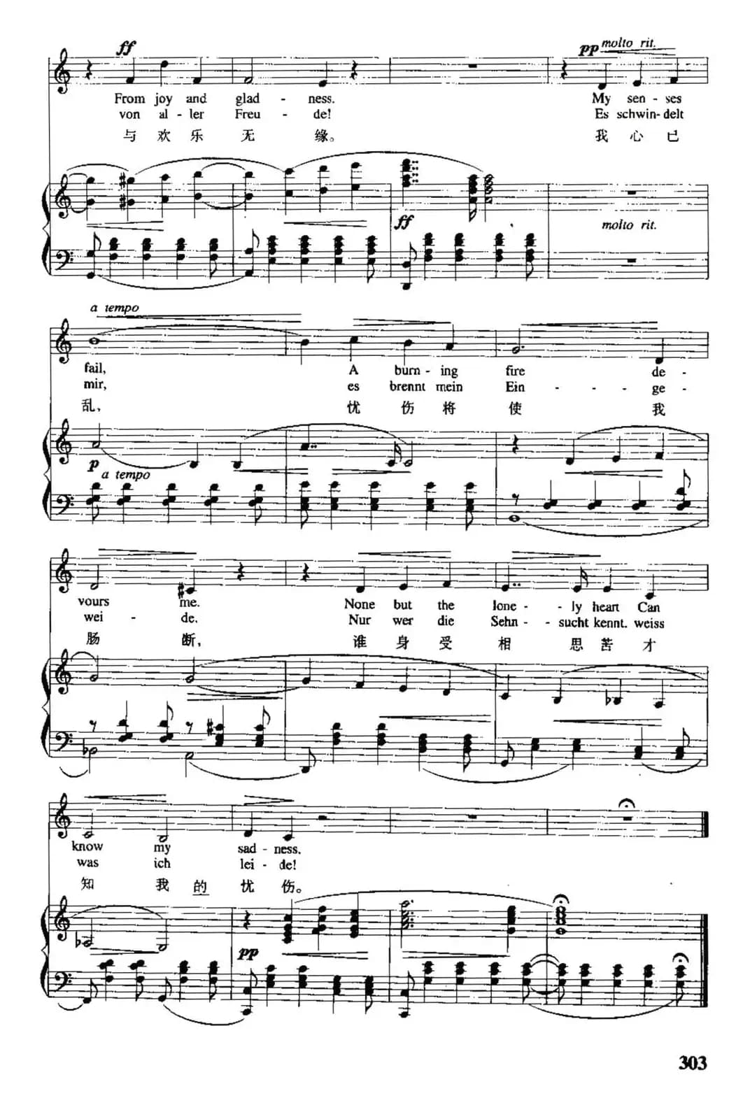 谁受过相思苦才知道我的忧伤（中外文对照、正谱）