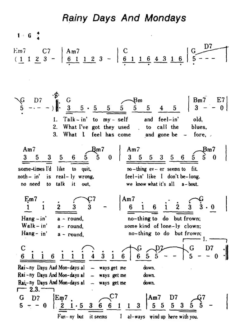[美]Rainy Days And Mondays（雨天和星期一、带和弦）