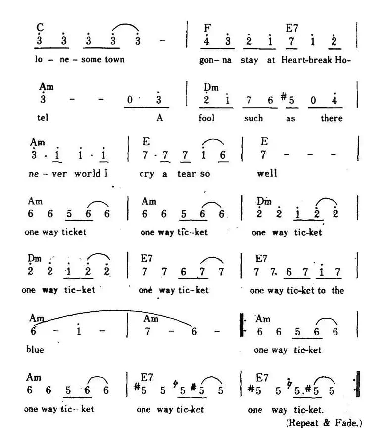 [美]One Way Ticket（单程车票、带和弦）