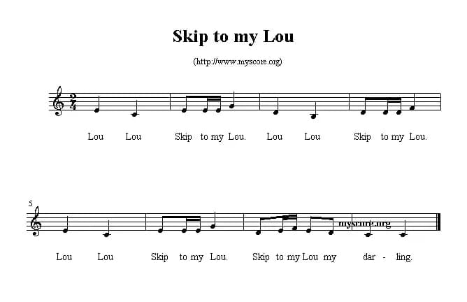 Skip to my Lou（英文儿歌、五线谱）