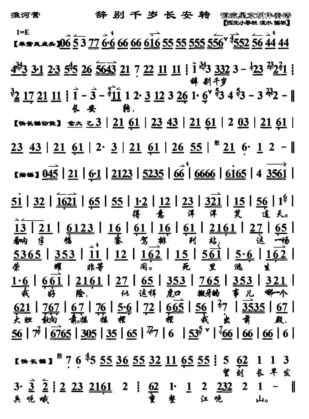 辞别千岁长安转（马派）（《淮河营》选段、琴谱）