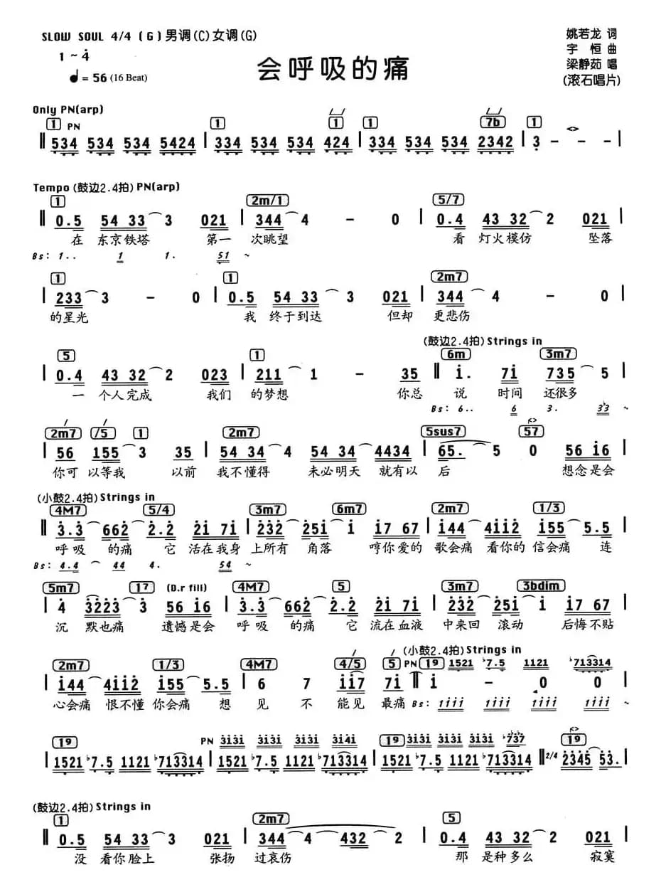 会呼吸的痛（编配乐谱）