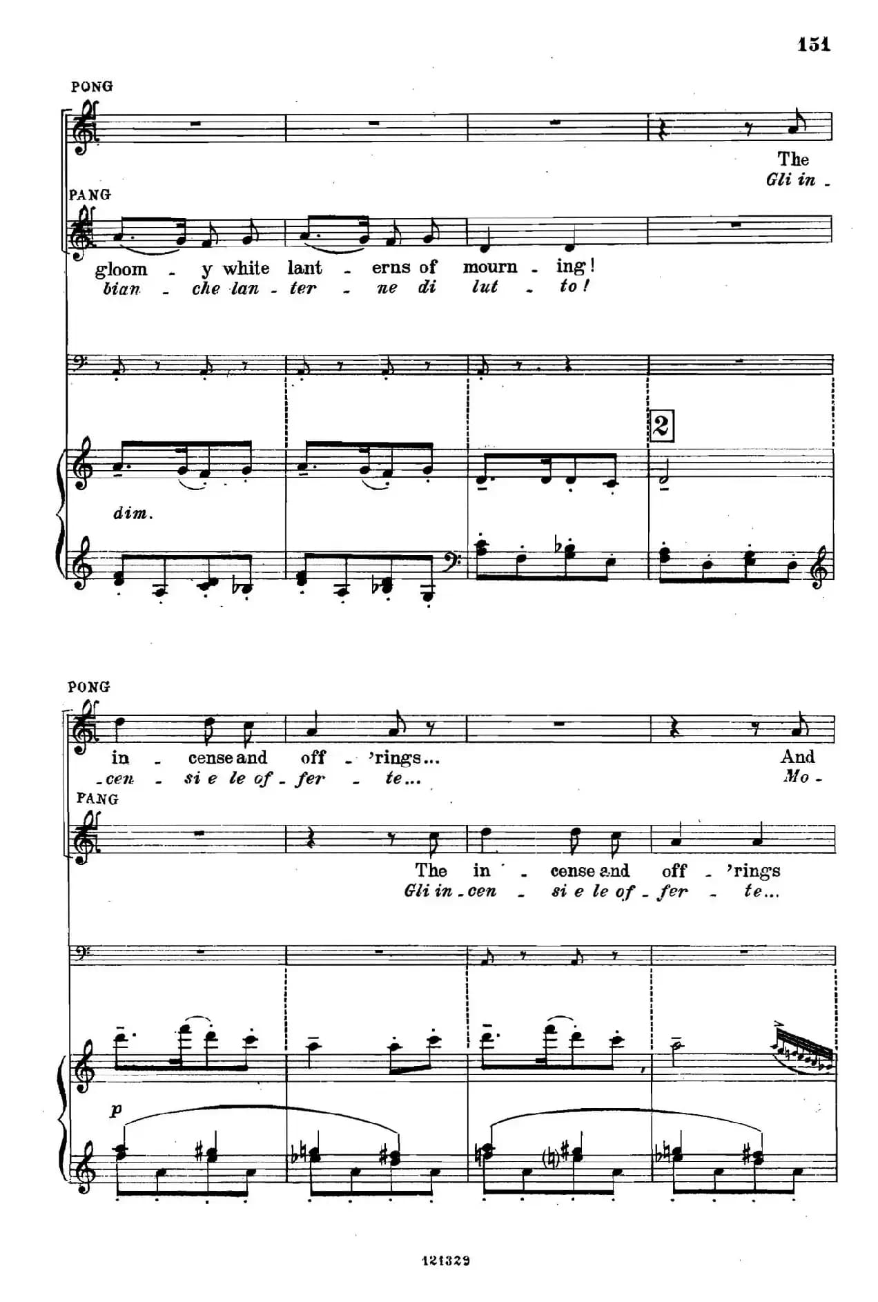 《图兰朵公主》三幕五场歌剧（英意双语）全谱（钢琴伴奏谱 P152——166）