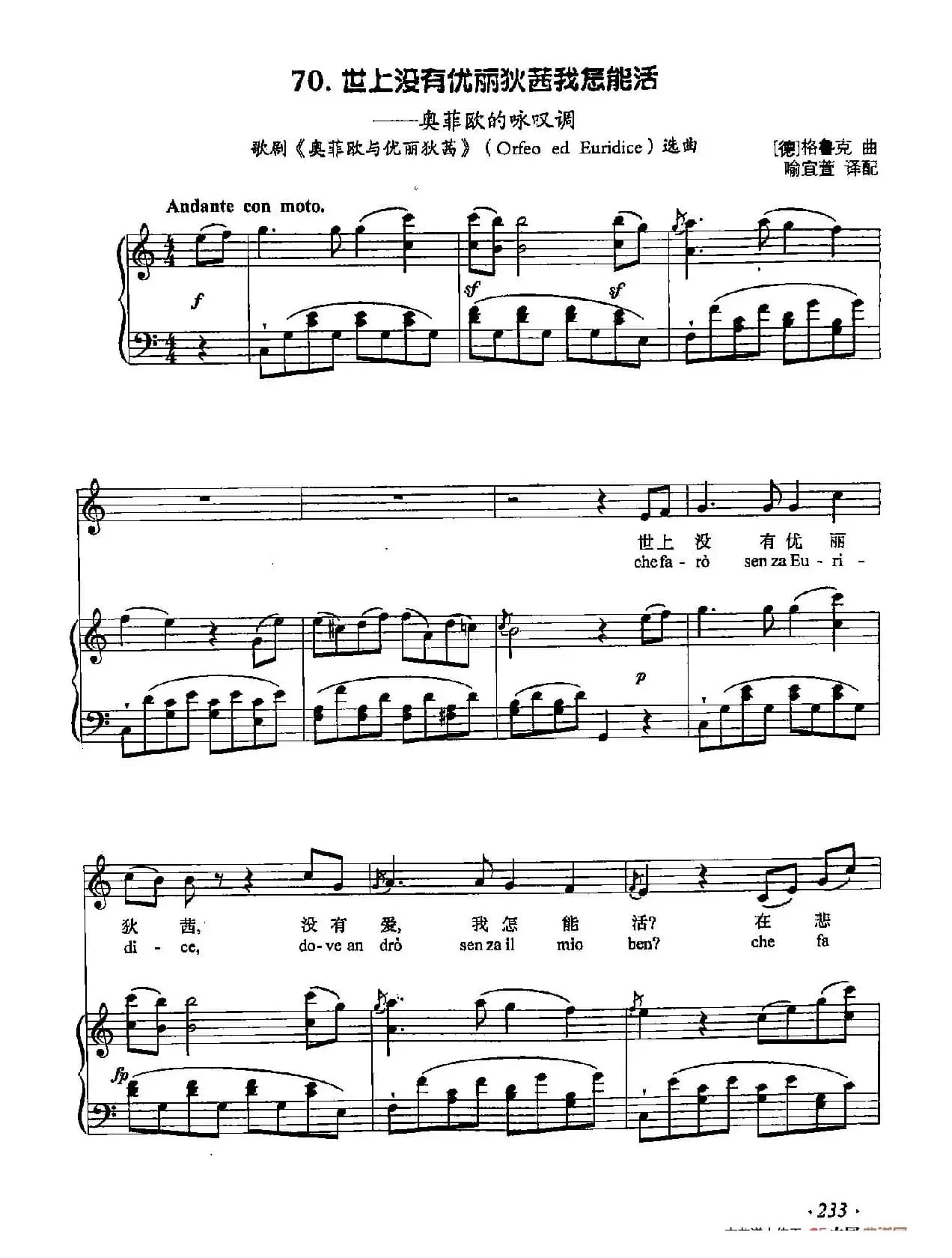 丁小琴编-70世上没有优丽狄茜我怎能活（正谱）