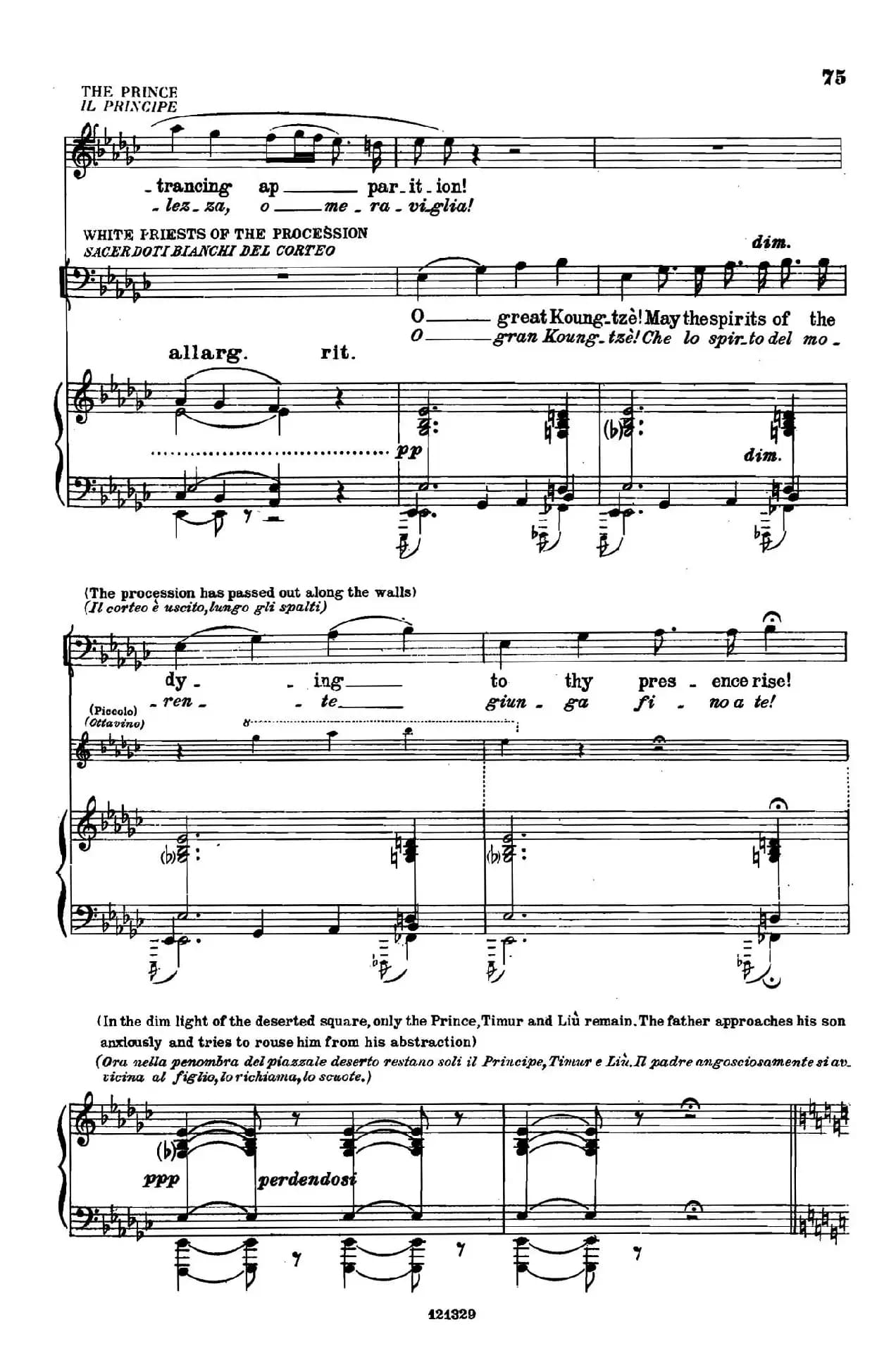 《图兰朵公主》三幕五场歌剧（英意双语）全谱（钢琴伴奏谱 P75——100）