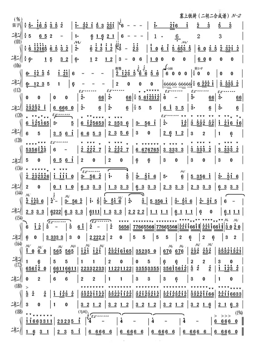 塞上铁骑（二胡与笛子主旋合成谱）