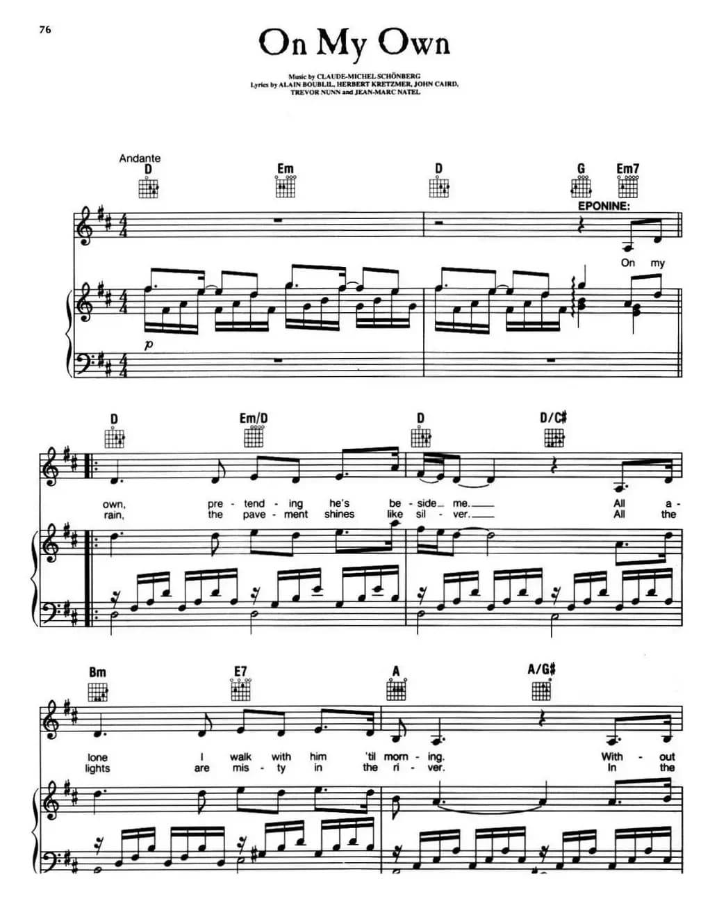 On My Own（音乐剧《悲惨世界》（Les Miserables）选曲、正谱 ）