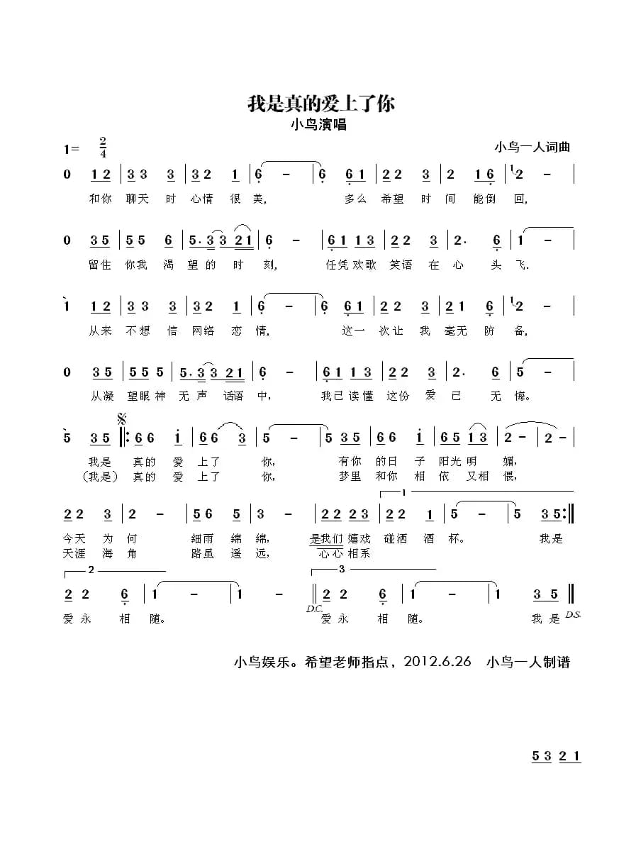 我是真的爱上了你（小鸟一人 词曲）