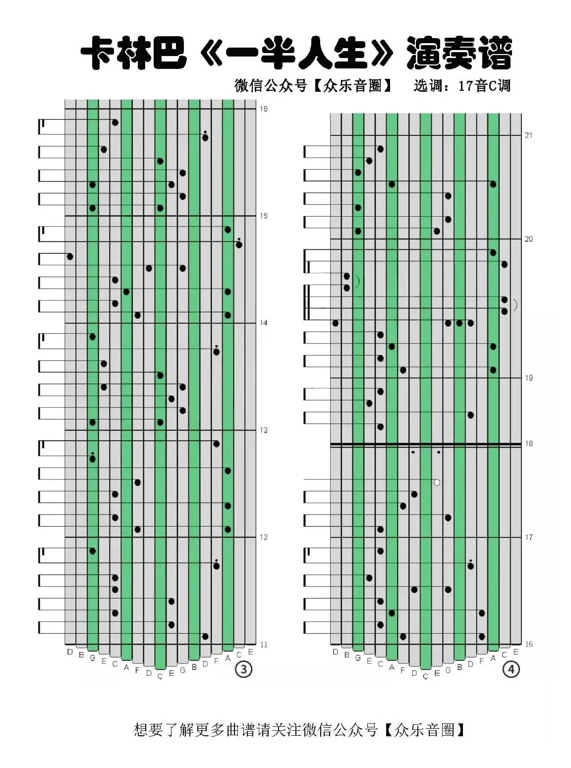 一半人生（拇指琴卡林巴琴专用谱）
