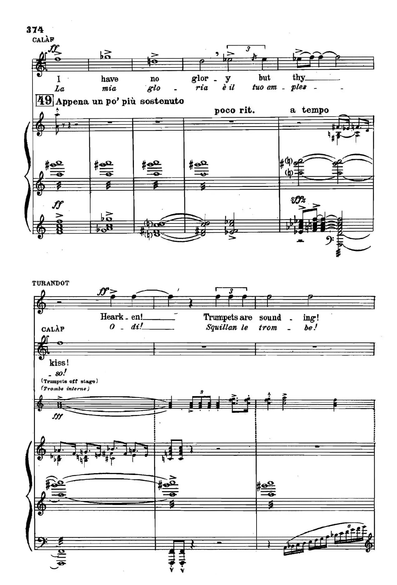 《图兰朵公主》三幕五场歌剧（英意双语）全谱（钢琴伴奏谱 P374——397）
