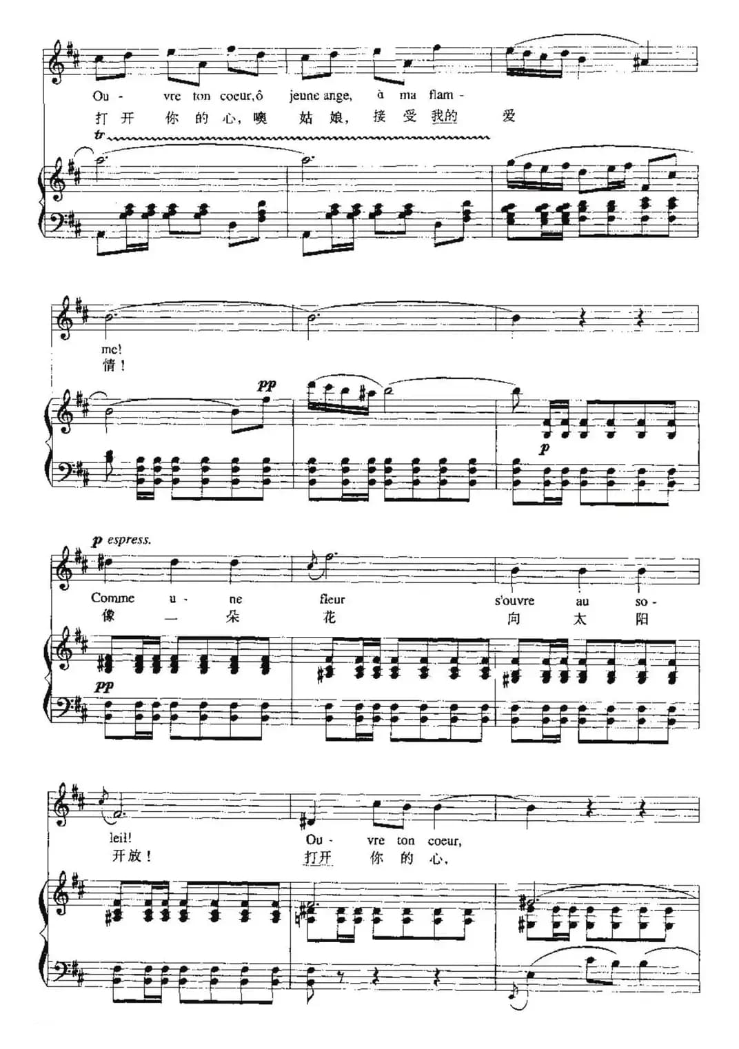 [法] 打开你的心（西班牙小夜曲）（中外文对照、正谱）