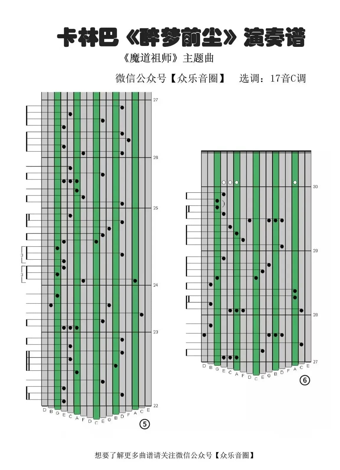醉梦前尘（拇指琴卡林巴琴专用谱）
