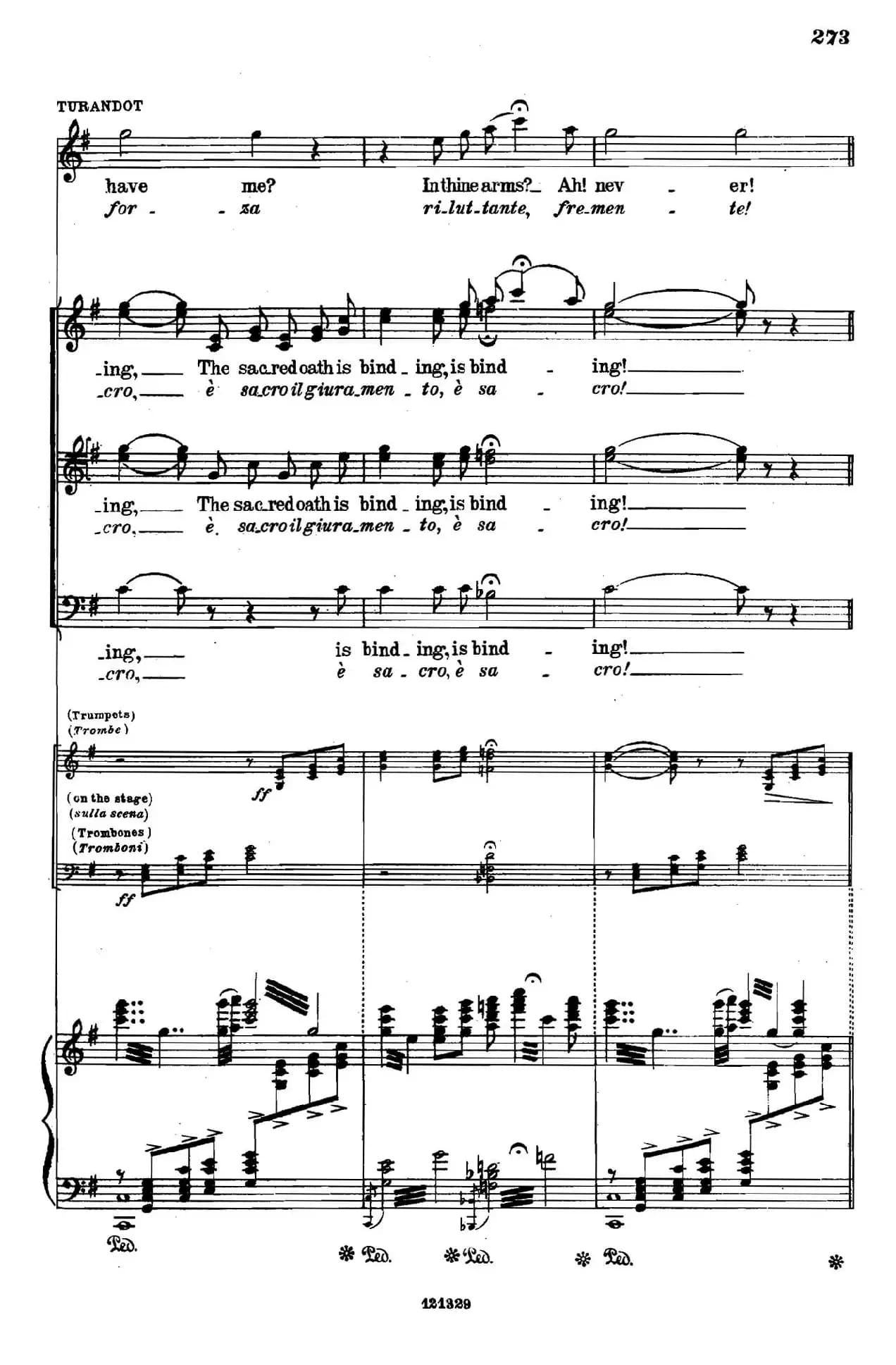 《图兰朵公主》三幕五场歌剧（英意双语）全谱（钢琴伴奏谱 P264——282）