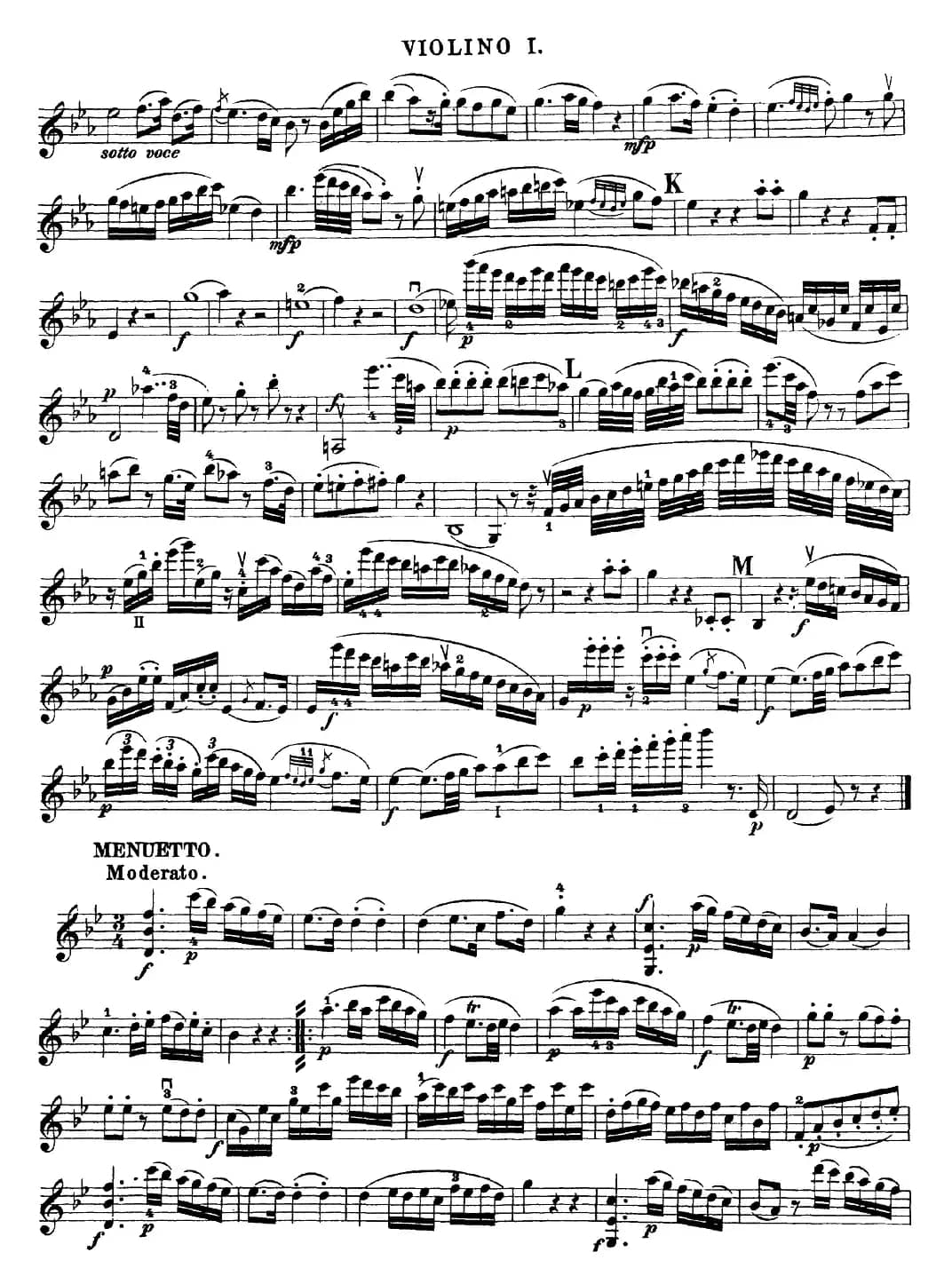 Mozart《Quartet No.22 in Bb Major，K.589》（Violin 1分谱）